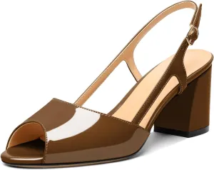 Mettesally Womens Slingback Chunky Heels Pumps Peep Open Toe Low Heels Ankle Strap Wedding Bridal Prom Dress Shoes