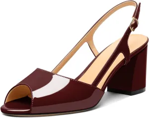 Mettesally Womens Slingback Chunky Heels Pumps Peep Open Toe Low Heels Ankle Strap Wedding Bridal Prom Dress Shoes