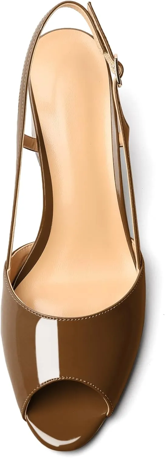 Mettesally Womens Slingback Chunky Heels Pumps Peep Open Toe Low Heels Ankle Strap Wedding Bridal Prom Dress Shoes