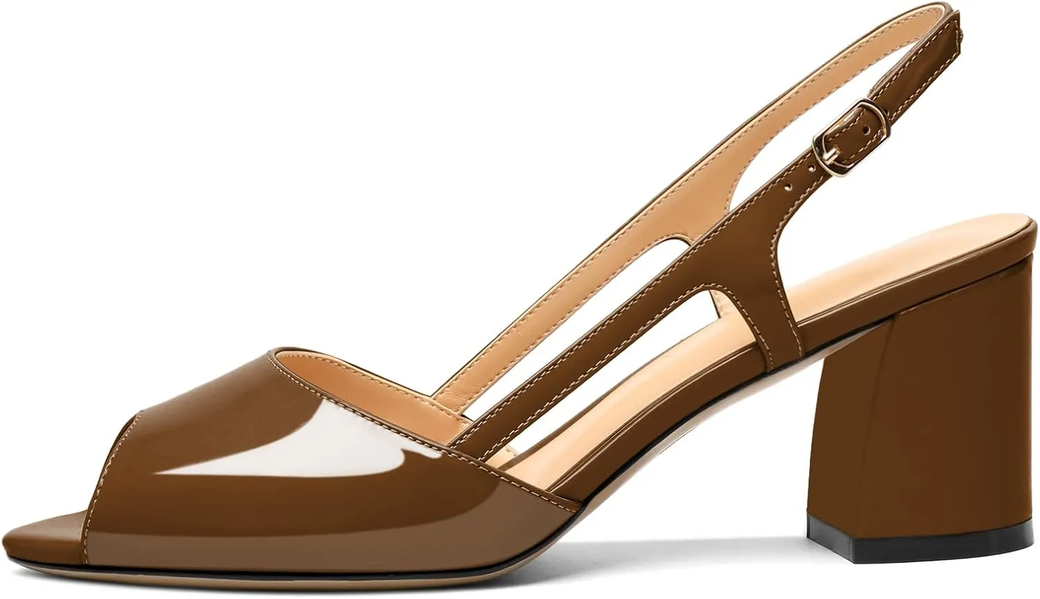 Mettesally Womens Slingback Chunky Heels Pumps Peep Open Toe Low Heels Ankle Strap Wedding Bridal Prom Dress Shoes