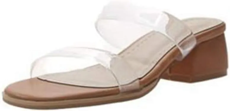 MIOKE Women's Clear Low Block Heel Slide Sandals Transparent Open Toe Comfort Chunky Heeled Mules Sandal