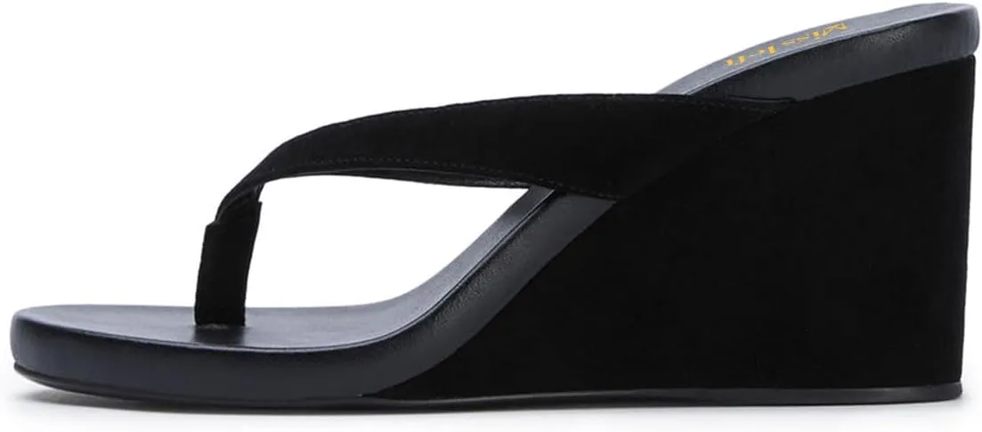 miss left Women Fashion Open Round Toe Flip Flops Wedge High Heel Slip on Mule Comfortable Summer Beach Casual Daily Slippers Size 4-16 US