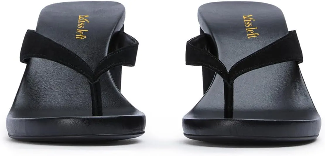 miss left Women Fashion Open Round Toe Flip Flops Wedge High Heel Slip on Mule Comfortable Summer Beach Casual Daily Slippers Size 4-16 US