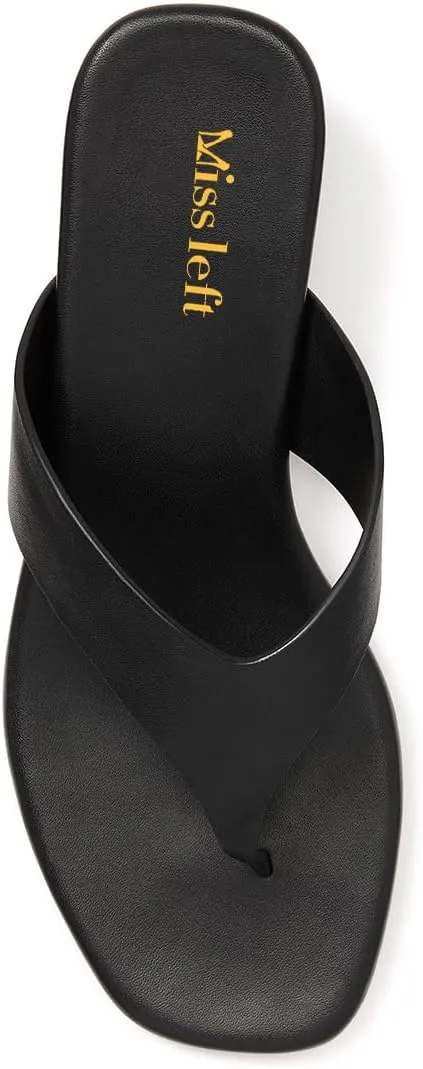 miss left Women Open Toe Kitten Low Heel Thong Slide Sandals Slip on Comfortable Flip Flops Classic Summer Casual Mule Size 4-16 US