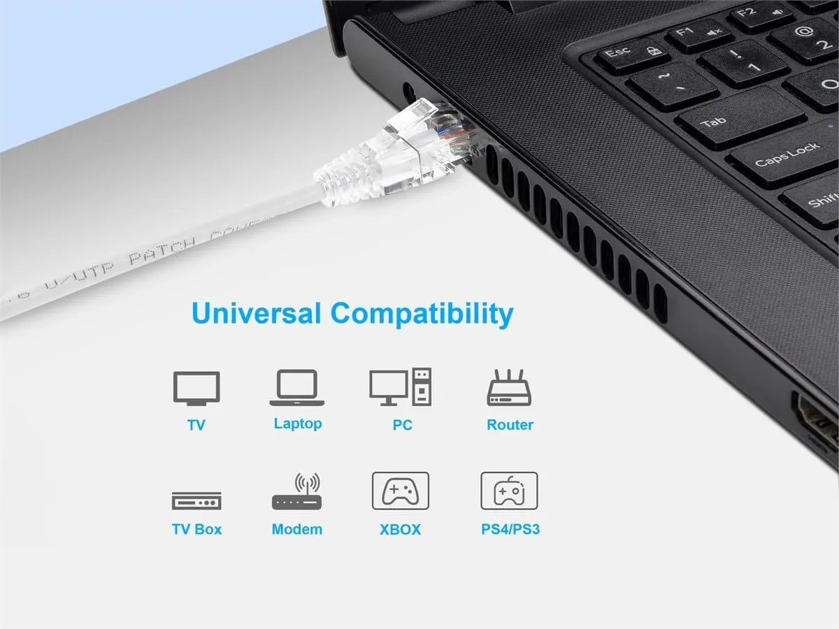 Monoprice Cat6 Ethernet Patch Cable - Snagless, Stranded, 550MHz, UTP, CMR Rated, 28AWG, 30 Feet, White - SlimRun Series