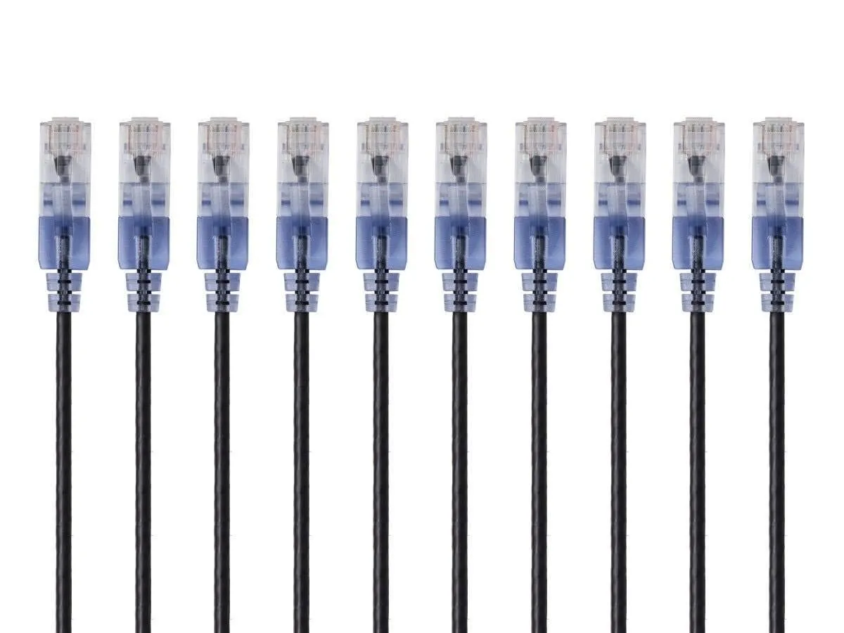 Monoprice Cat6A Ethernet Patch Cable - Snagless RJ45, 550Mhz, 10G, UTP, Pure Bare Copper Wire, 30AWG, 10-Pack, 10 Feet, Blue - SlimRun Series