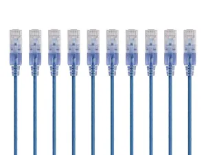 Monoprice Cat6A Ethernet Patch Cable - Snagless RJ45, 550Mhz, 10G, UTP, Pure Bare Copper Wire, 30AWG, 10-Pack, 10 Feet, Blue - SlimRun Series
