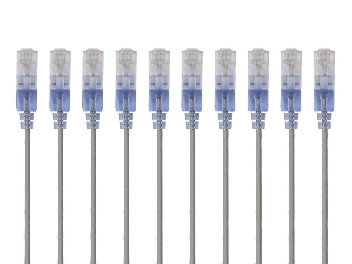Monoprice Cat6A Ethernet Patch Cable - Snagless RJ45, 550Mhz, 10G, UTP, Pure Bare Copper Wire, 30AWG, 10-Pack, 10 Feet, Blue - SlimRun Series