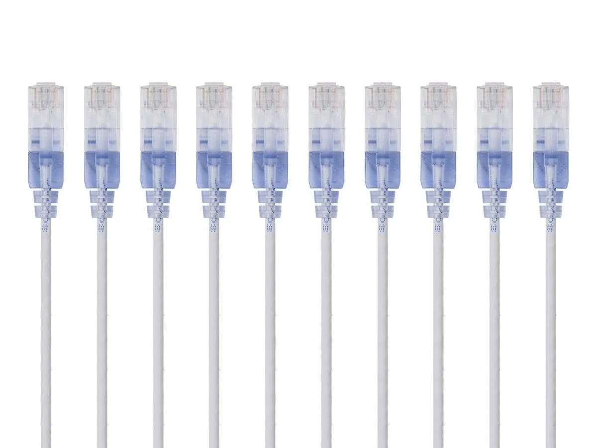 Monoprice Cat6A Ethernet Patch Cable - Snagless RJ45, 550Mhz, 10G, UTP, Pure Bare Copper Wire, 30AWG, 10-Pack, 10 Feet, Blue - SlimRun Series