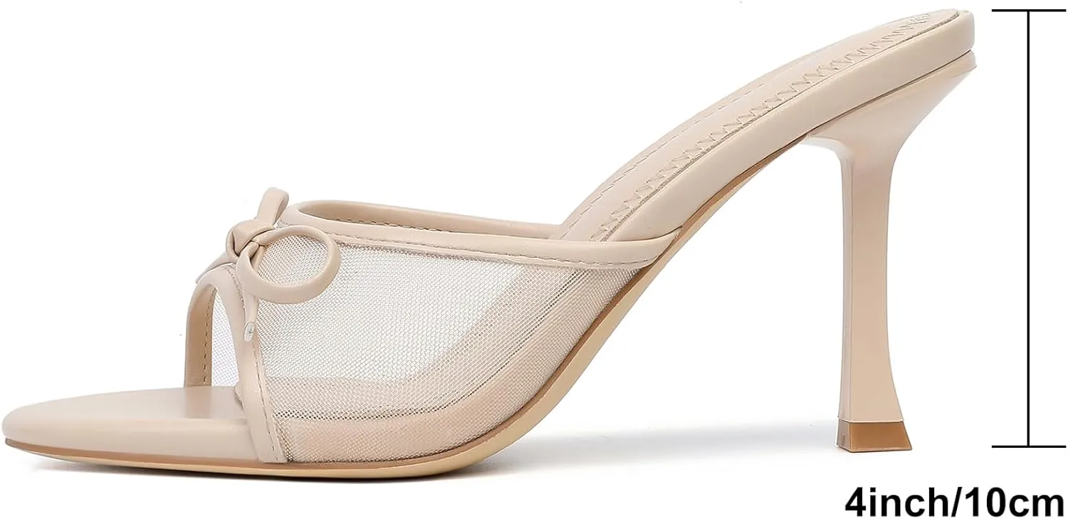 Mostrin Kitten Heels for Women Round Toe Heels With Bow Vintage Mules Sexy Slip on Stiletto Backless Sandals for Party Daily