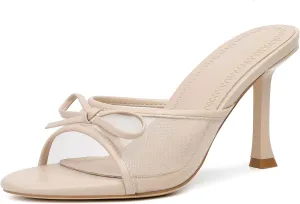 Mostrin Kitten Heels for Women Round Toe Heels With Bow Vintage Mules Sexy Slip on Stiletto Backless Sandals for Party Daily