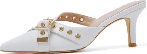 Mostrin Kitten Mules Heels for Women Pointed Closed Toe Heels Vintage Slip on Stiletto Dressy Pumps Shoes