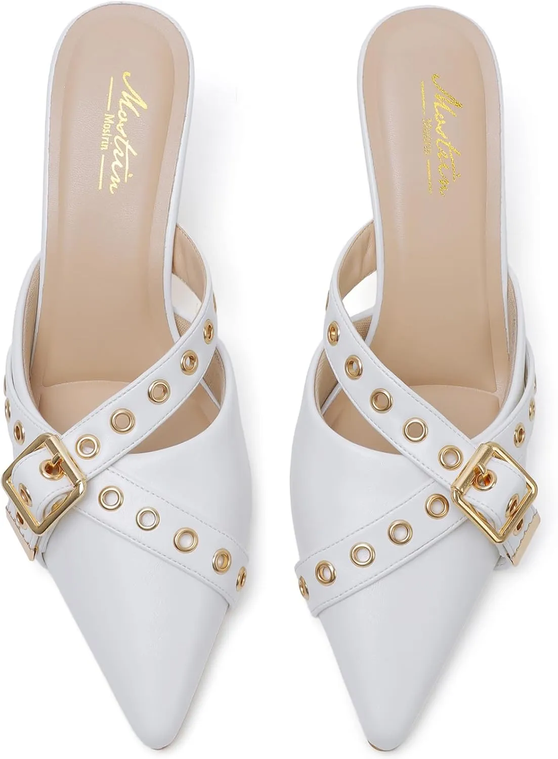 Mostrin Kitten Mules Heels for Women Pointed Closed Toe Heels Vintage Slip on Stiletto Dressy Pumps Shoes