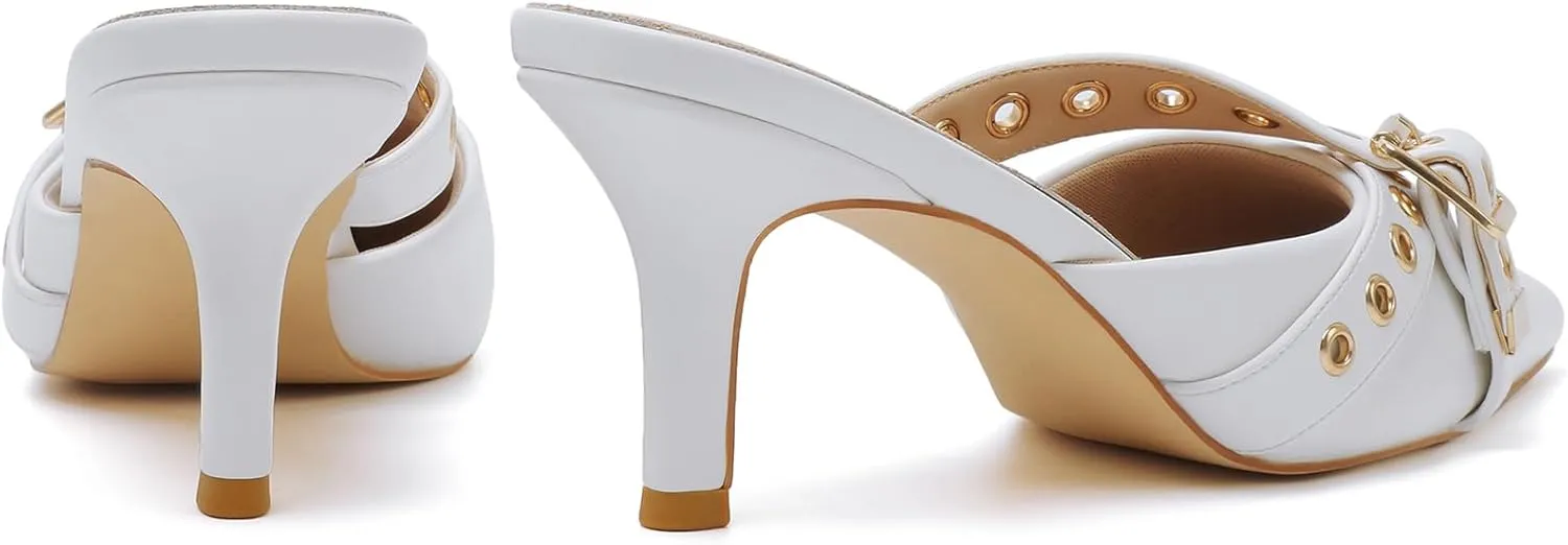 Mostrin Kitten Mules Heels for Women Pointed Closed Toe Heels Vintage Slip on Stiletto Dressy Pumps Shoes