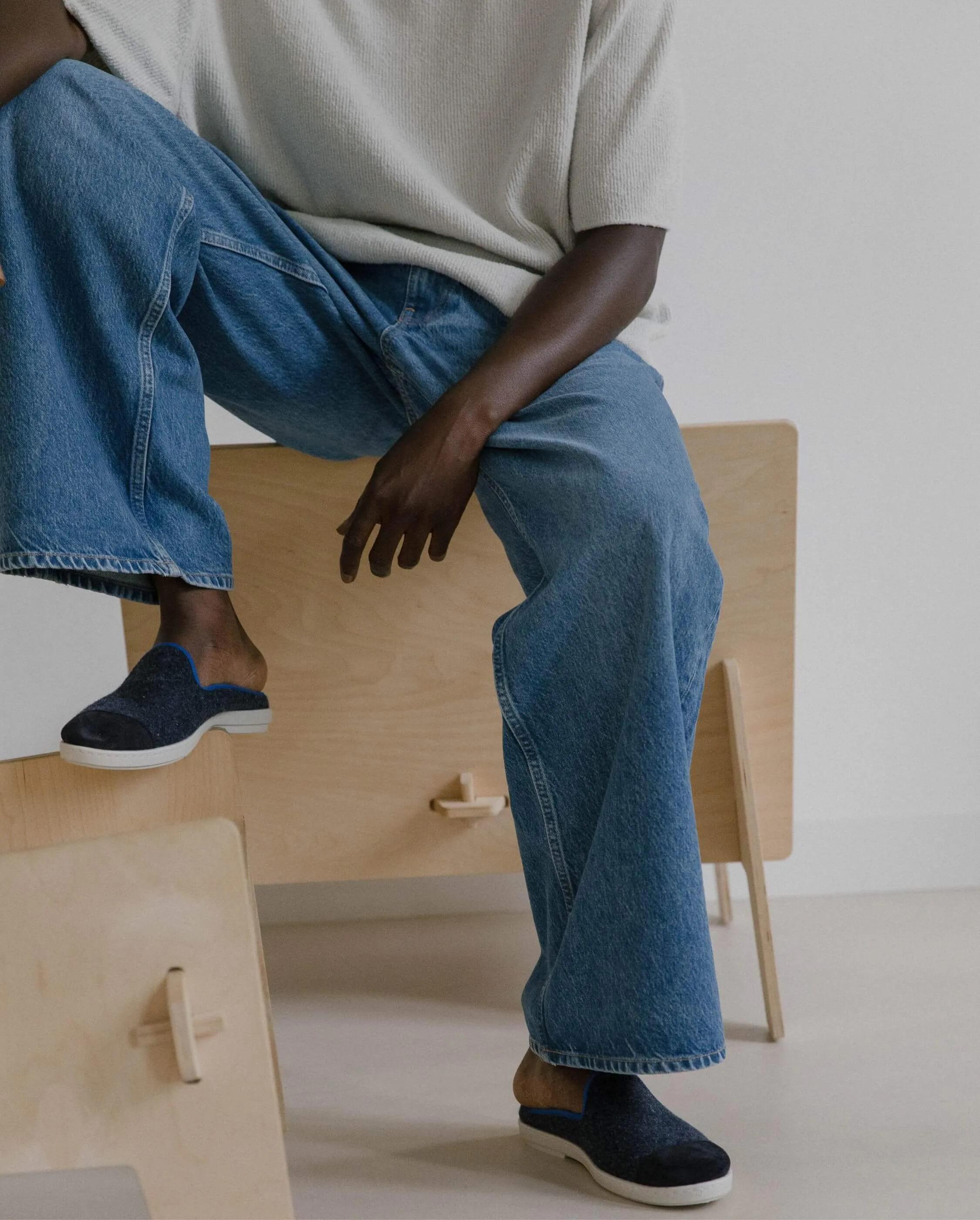 Mule homme laine, marine océan