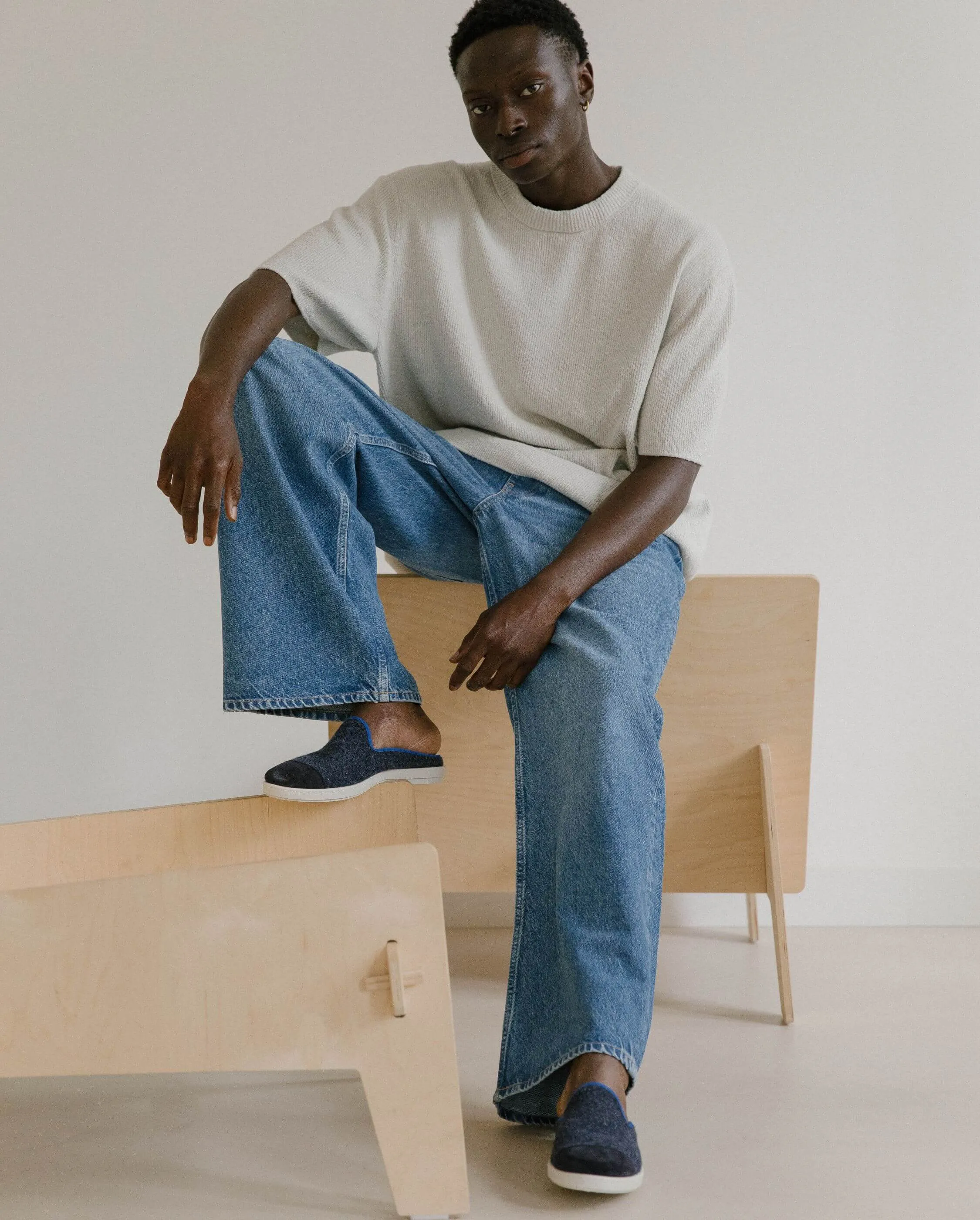 Mule homme laine, marine océan