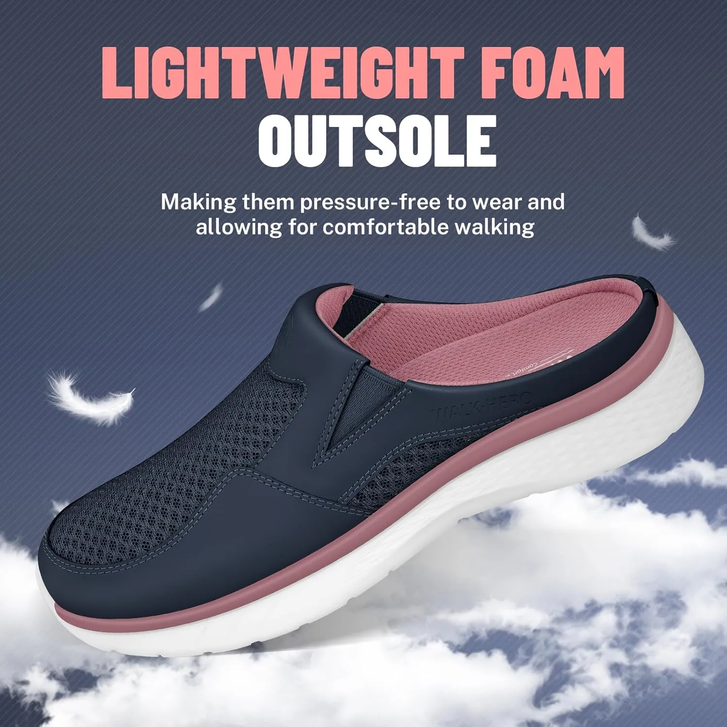 Mules for Woman Sneakers with Arch Support, Slip On Womens Walking Shoes for Plantar Fasciitis, Open Back Orthopedic Clogs for Women