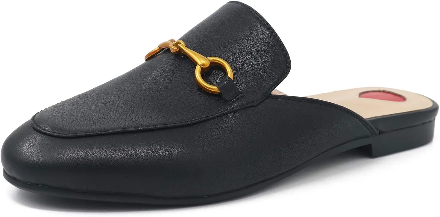 Mules for Women, Round Toe Backless Slip On Mule Flats Loafers Backless Faux Fur Slides Mules Shoes