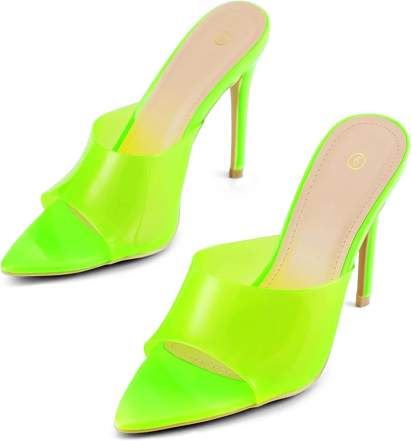 mysoft Women's Pointed Toe Clear Stilettos Transparent Strap Slip On High Heeled Mules