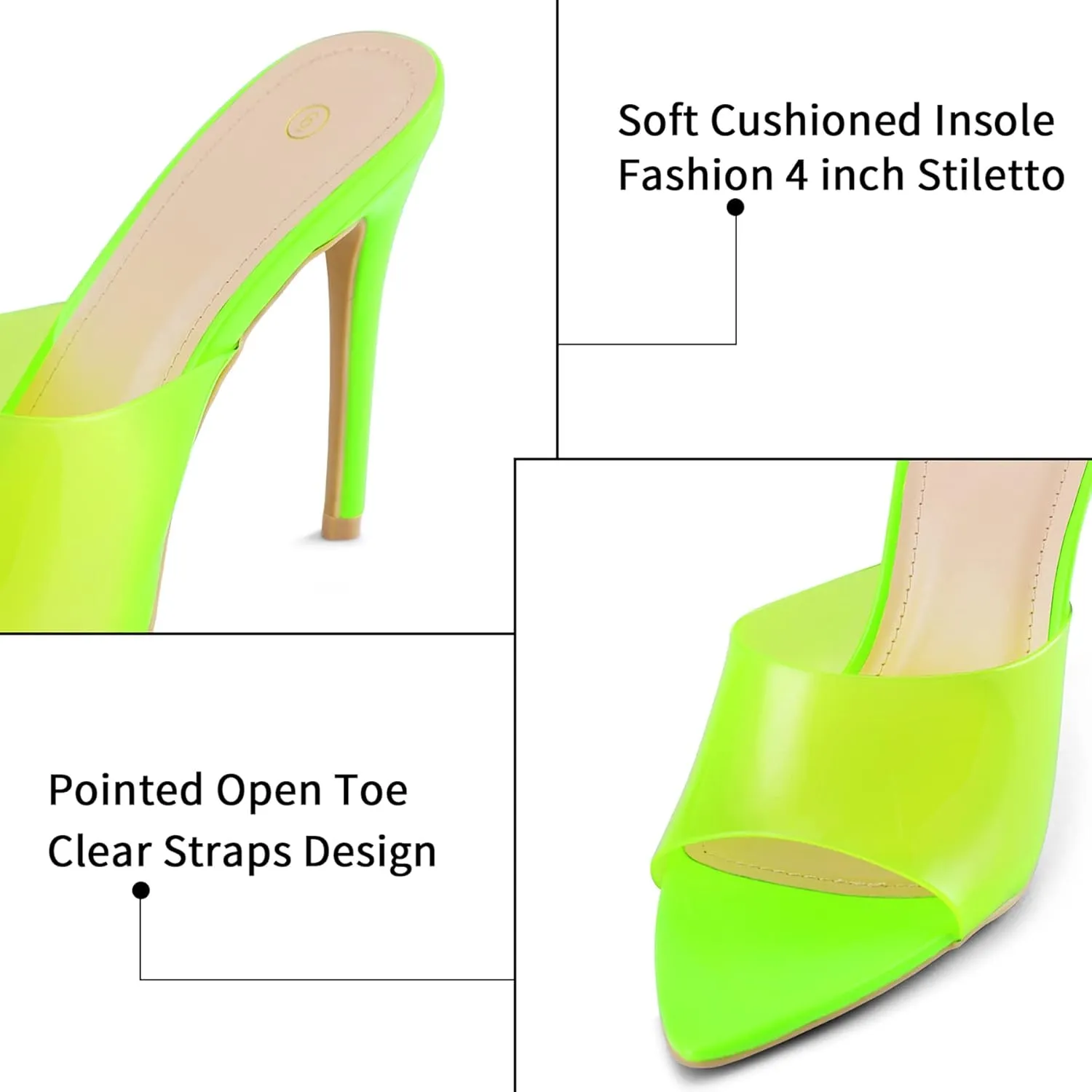 mysoft Women's Pointed Toe Clear Stilettos Transparent Strap Slip On High Heeled Mules
