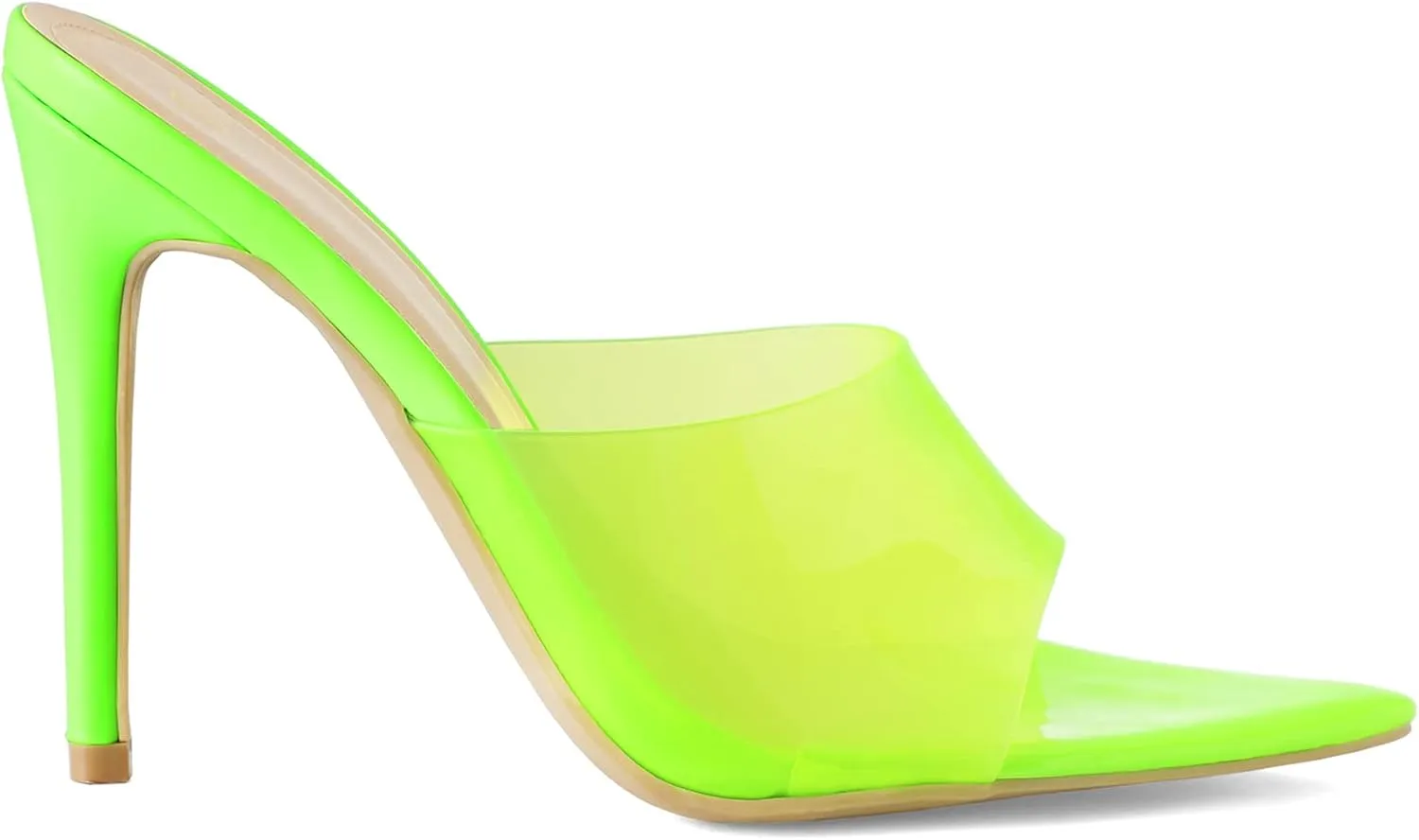 mysoft Women's Pointed Toe Clear Stilettos Transparent Strap Slip On High Heeled Mules