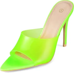 mysoft Women's Pointed Toe Clear Stilettos Transparent Strap Slip On High Heeled Mules
