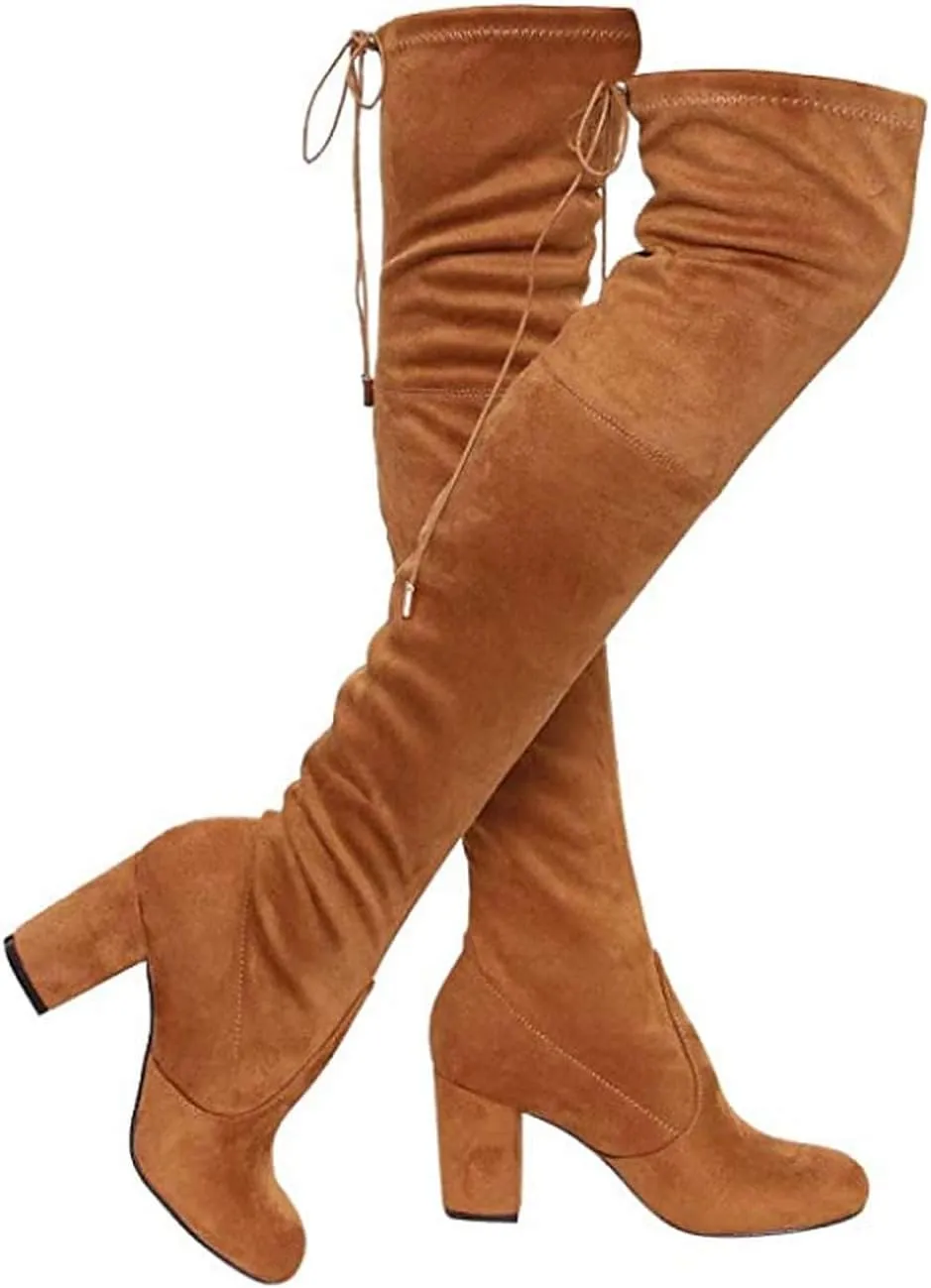 Nature Breeze Women's Thigh High Boots Stretchy Over The Knee Chunky Block Heel Boots-Bonita-20