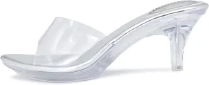 NBUUNBU Clear Heels for Women Silver Black Heels Little Platform Sexy High Heels Sandals Stiletto Kitten Open Toe Dress Shoes Comfortable Double Transparent Strap Heeled Sandals Mule