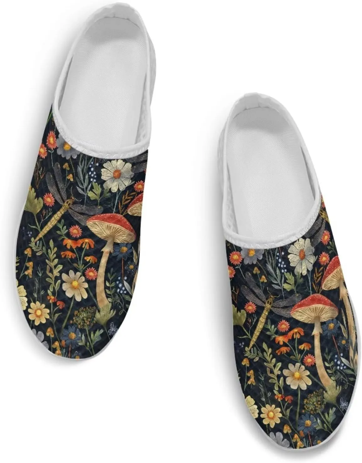 Novelty Mushrooms Women's Slip On Mule Sneakers Anti-Slip Walking Shoes with Elastic Thick Sole for Outdoor Indoor