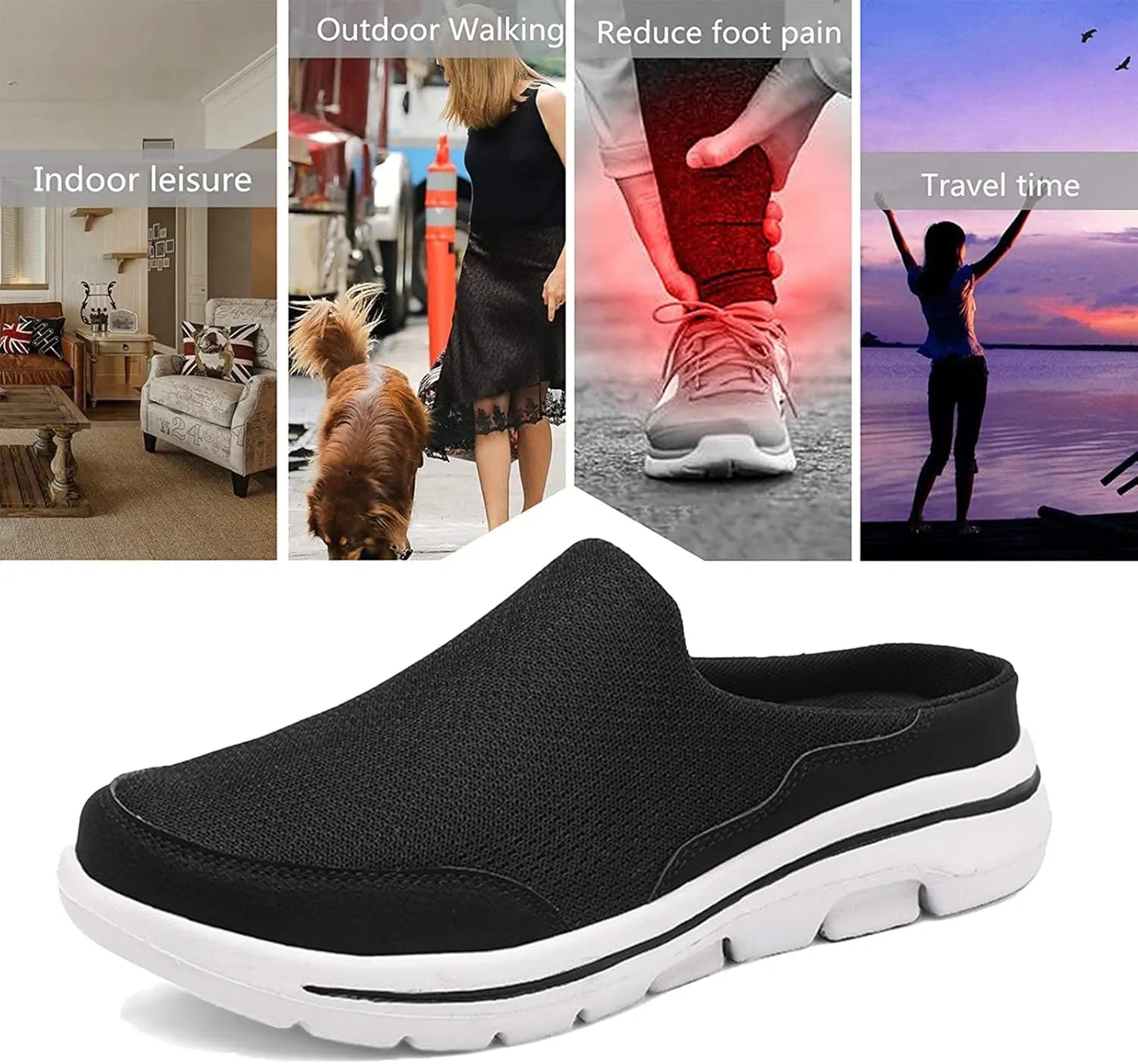 ORNVEION Men'S Mesh Knit Slip-On Platform Mules with Arch Support,Fashion Backless Soft Lightweight Half Sports Shoes Breathable Non-Slip Walking Slippers