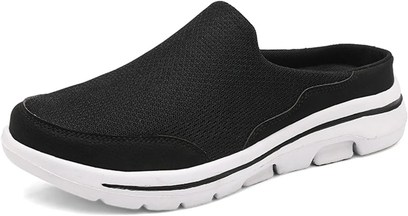 ORNVEION Men'S Mesh Knit Slip-On Platform Mules with Arch Support,Fashion Backless Soft Lightweight Half Sports Shoes Breathable Non-Slip Walking Slippers