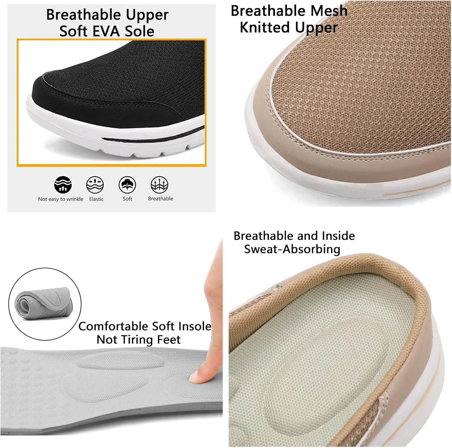 ORNVEION Men'S Mesh Knit Slip-On Platform Mules with Arch Support,Fashion Backless Soft Lightweight Half Sports Shoes Breathable Non-Slip Walking Slippers