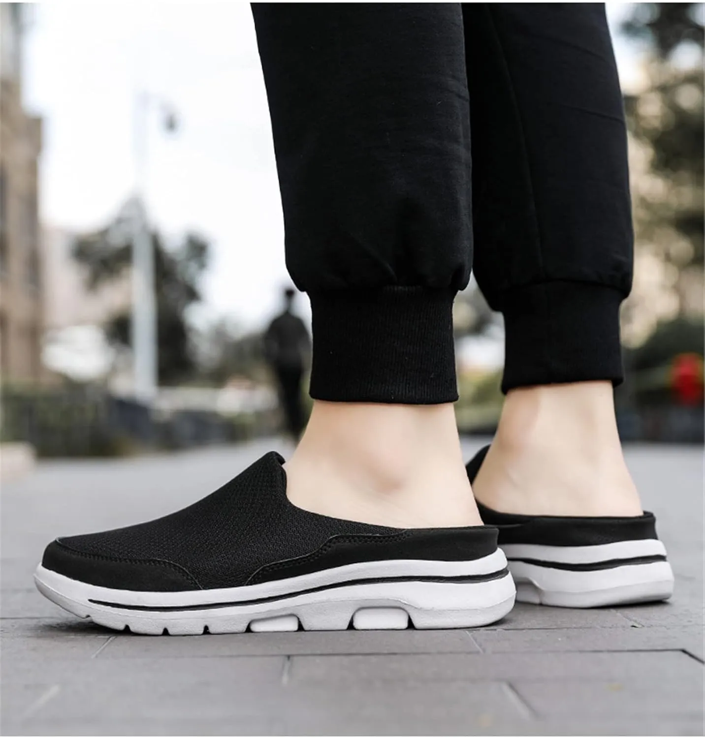 ORNVEION Men'S Mesh Knit Slip-On Platform Mules with Arch Support,Fashion Backless Soft Lightweight Half Sports Shoes Breathable Non-Slip Walking Slippers