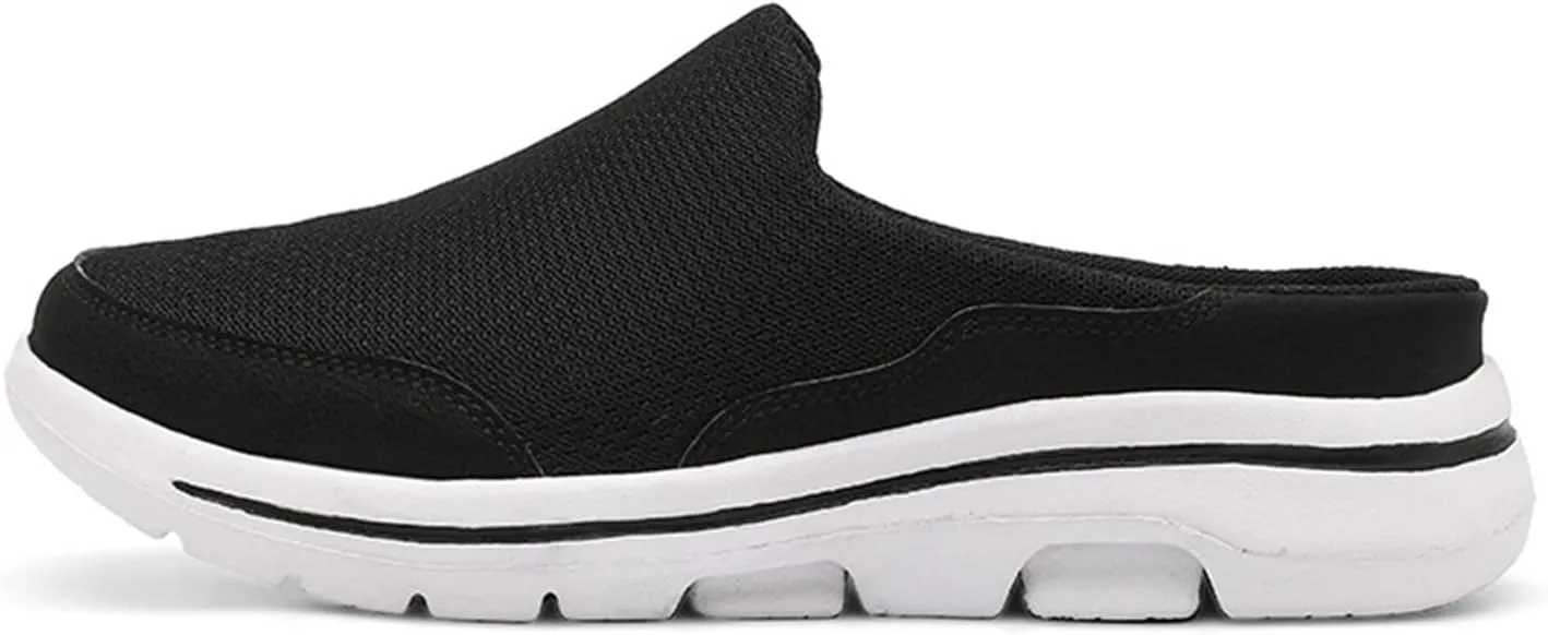 ORNVEION Men'S Mesh Knit Slip-On Platform Mules with Arch Support,Fashion Backless Soft Lightweight Half Sports Shoes Breathable Non-Slip Walking Slippers