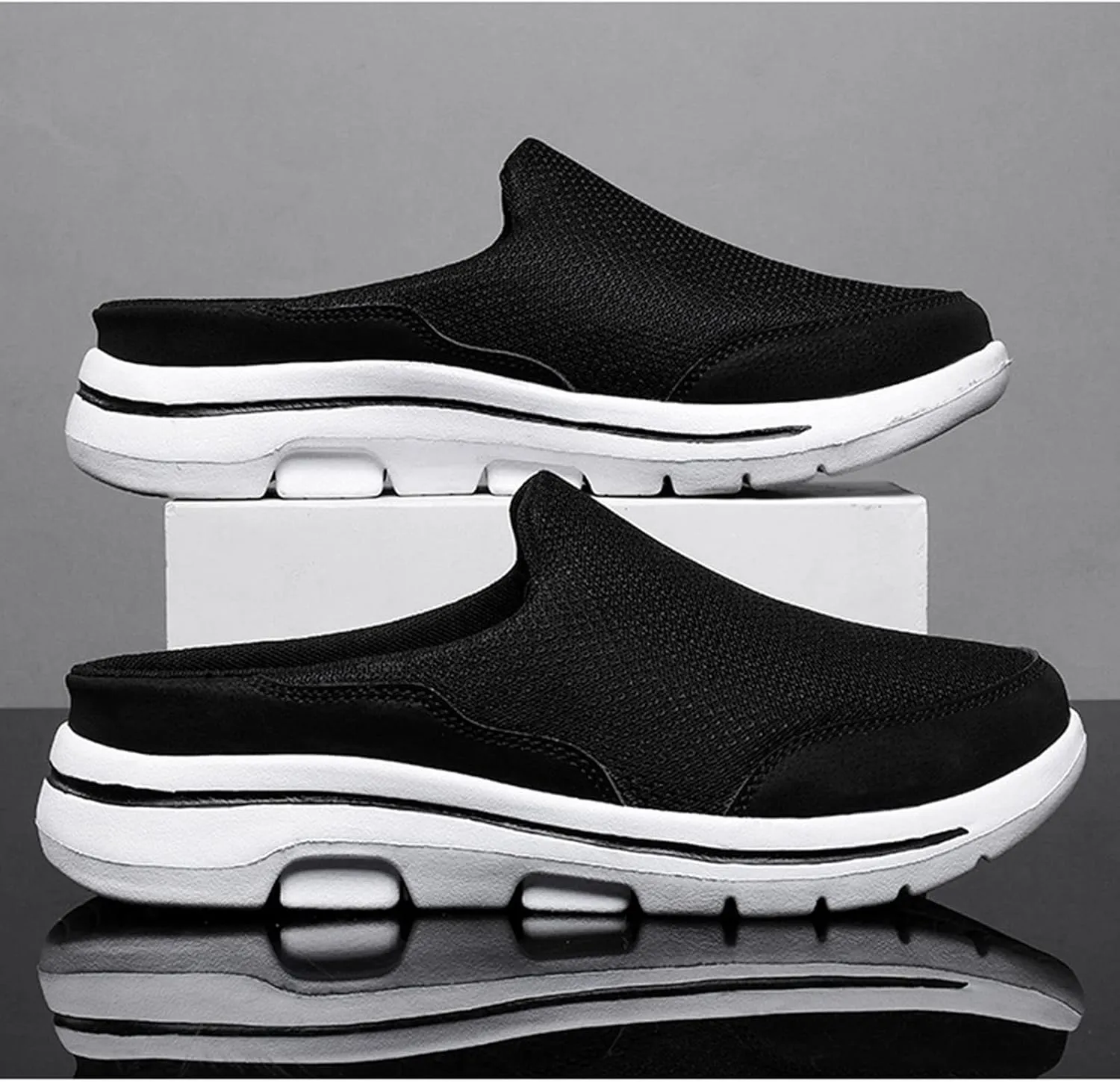 ORNVEION Men'S Mesh Knit Slip-On Platform Mules with Arch Support,Fashion Backless Soft Lightweight Half Sports Shoes Breathable Non-Slip Walking Slippers