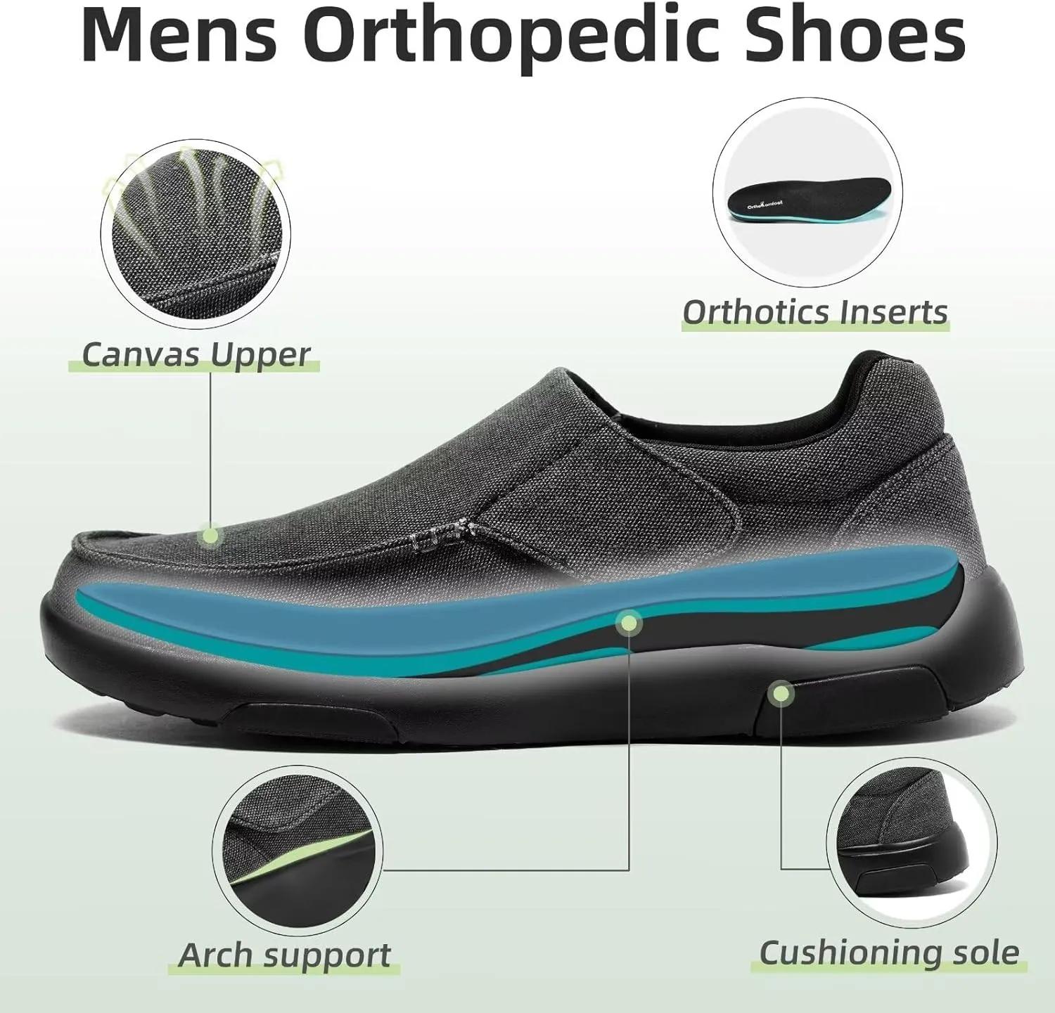 OrthoComfoot Mens Orthopedic Slippers Shoes with Arch Support: Plantar Fasciitis House Slip On Loafers, Comfortable Moccasin Mule Clogs for Indoor Outdoor