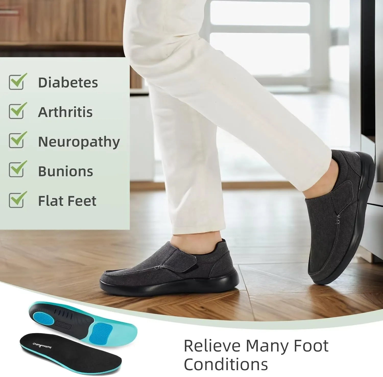 OrthoComfoot Mens Orthopedic Slippers Shoes with Arch Support: Plantar Fasciitis House Slip On Loafers, Comfortable Moccasin Mule Clogs for Indoor Outdoor