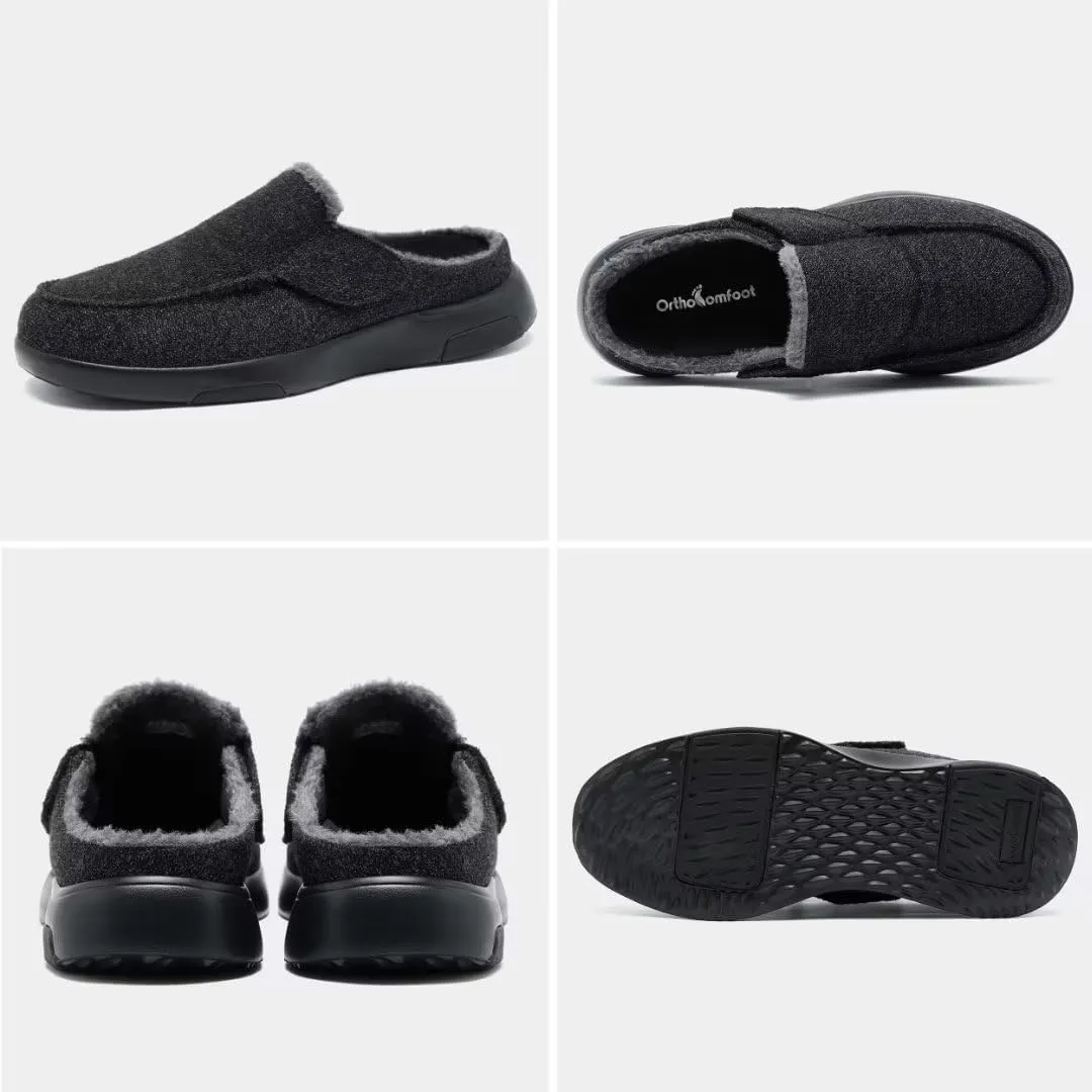OrthoComfoot Men's Orthopedic Slippers Walking Shoes with Arch Support: Slip On Loafers for Plantar Fasciitis, Casual Flat Feet Hook and Loop Mule Clogs for Foot and Heel Pain Relief
