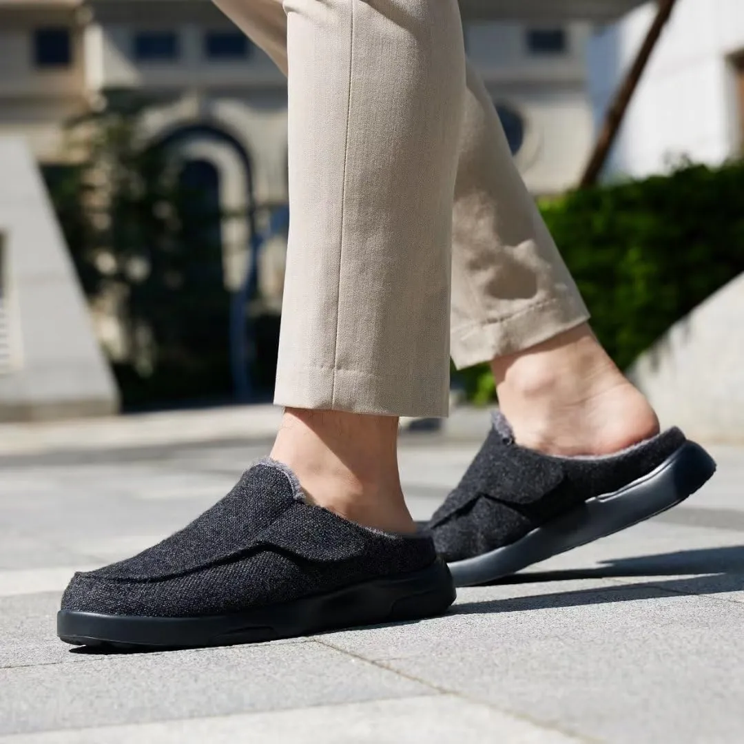 OrthoComfoot Men's Orthopedic Slippers Walking Shoes with Arch Support: Slip On Loafers for Plantar Fasciitis, Casual Flat Feet Hook and Loop Mule Clogs for Foot and Heel Pain Relief