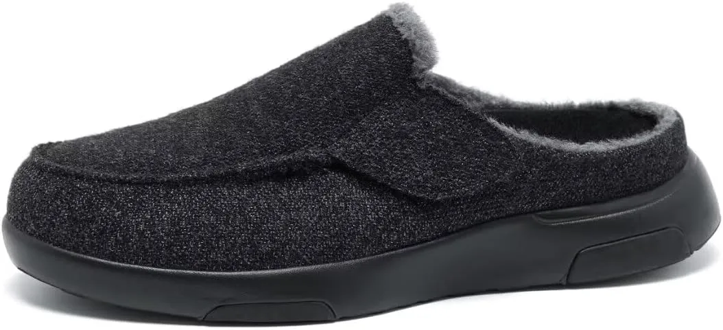 OrthoComfoot Men's Orthopedic Slippers Walking Shoes with Arch Support: Slip On Loafers for Plantar Fasciitis, Casual Flat Feet Hook and Loop Mule Clogs for Foot and Heel Pain Relief