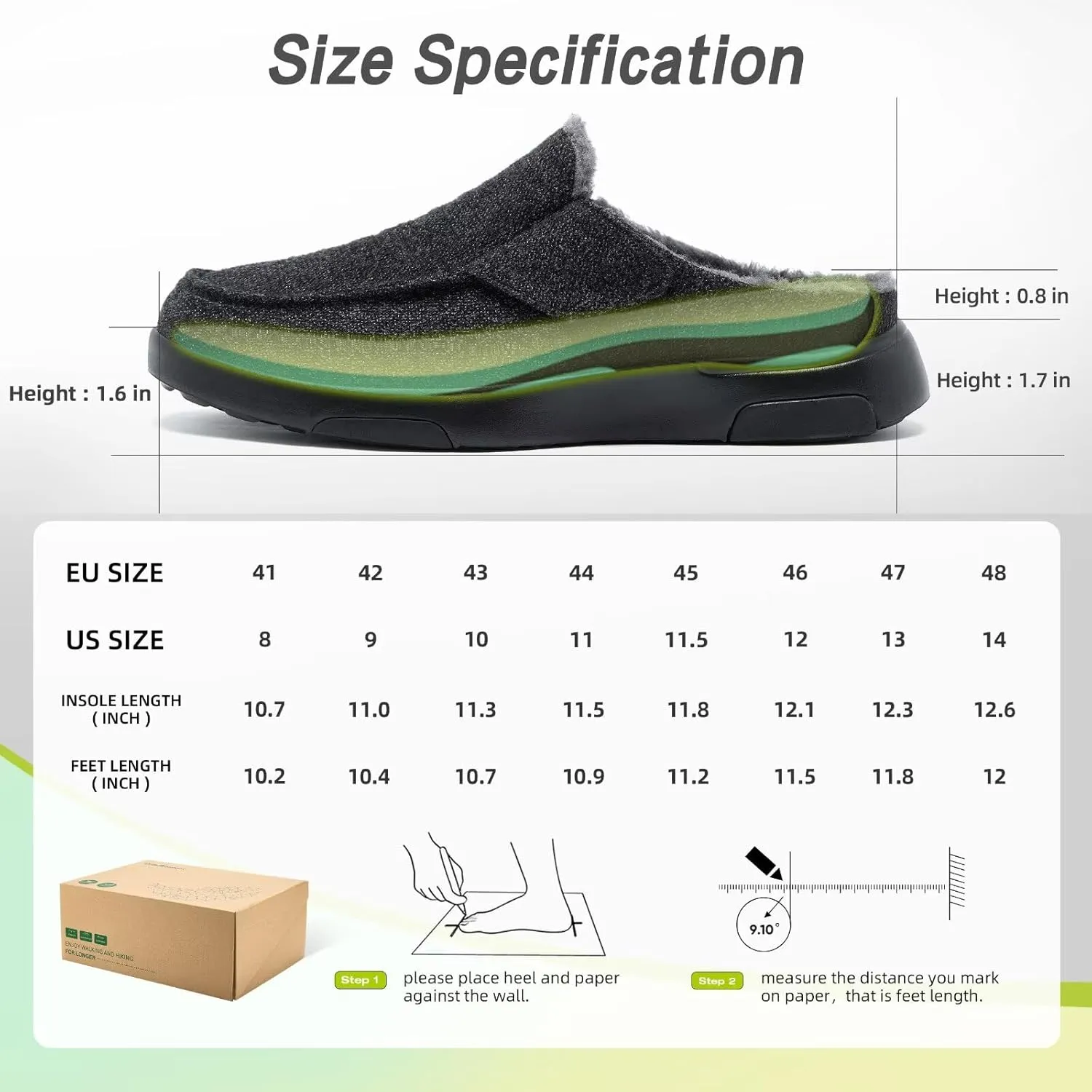 OrthoComfoot Men's Orthopedic Slippers Walking Shoes with Arch Support: Slip On Loafers for Plantar Fasciitis, Casual Flat Feet Hook and Loop Mule Clogs for Foot and Heel Pain Relief