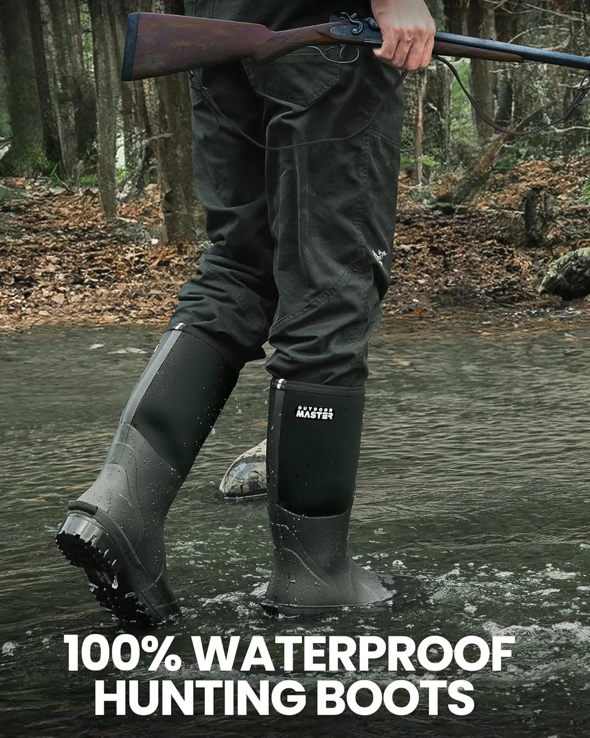 OutdoorMaster Hunting Boots for Men, Waterproof Rubber Neoprene Boots, Anti-slipped Insulated Outdoor Boots