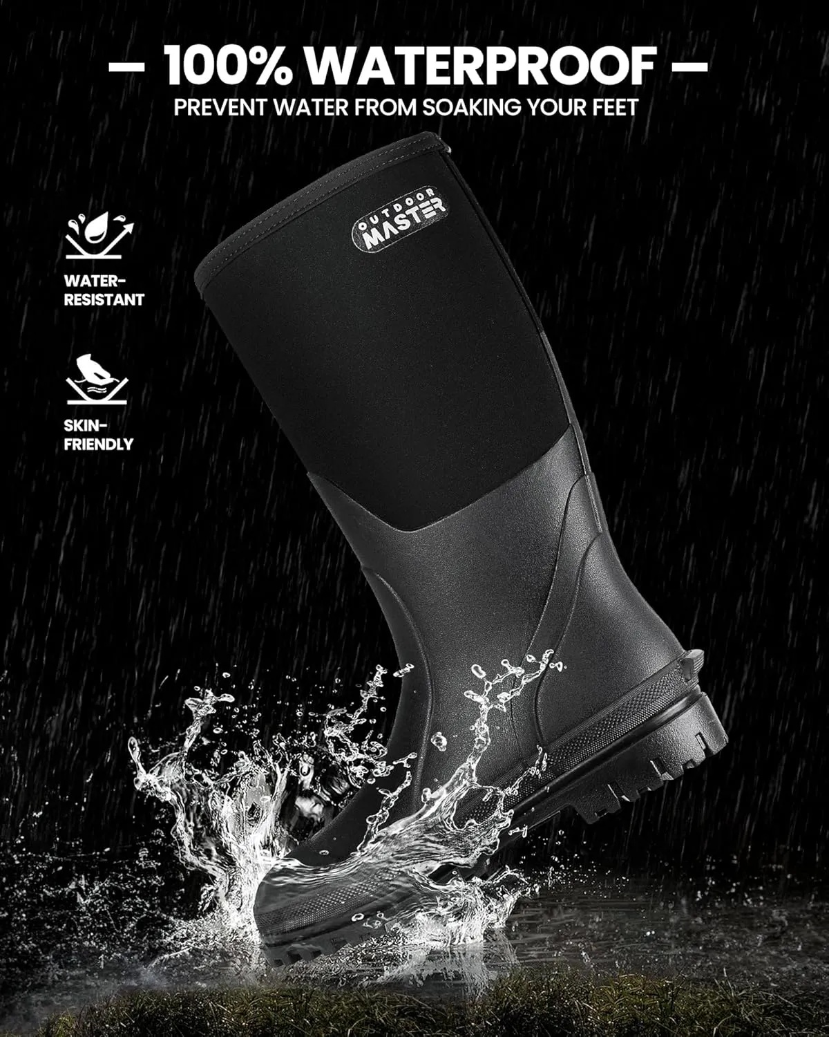 OutdoorMaster Hunting Boots for Men, Waterproof Rubber Neoprene Boots, Anti-slipped Insulated Outdoor Boots