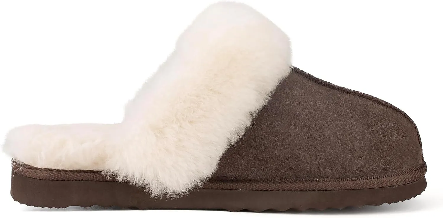 Parfeying Women's Sheepskin House Slippers Indoor Outdoor Shearling Shoes for Women