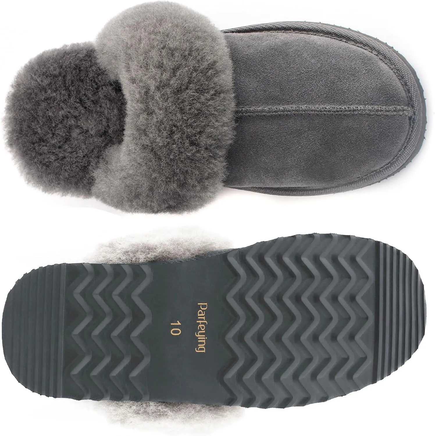 Parfeying Women's Sheepskin House Slippers Indoor Outdoor Shearling Shoes for Women
