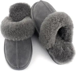 Parfeying Women's Sheepskin House Slippers Indoor Outdoor Shearling Shoes for Women