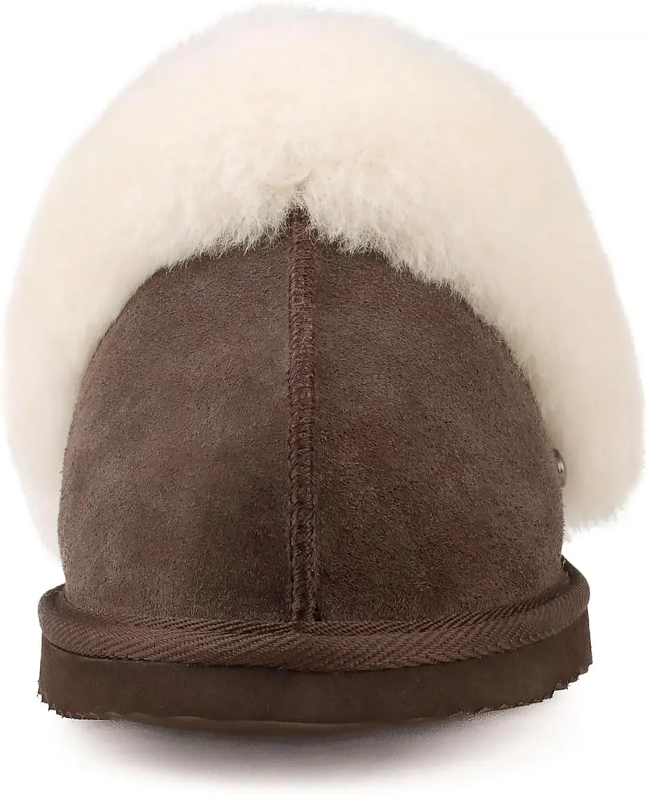 Parfeying Women's Sheepskin House Slippers Indoor Outdoor Shearling Shoes for Women