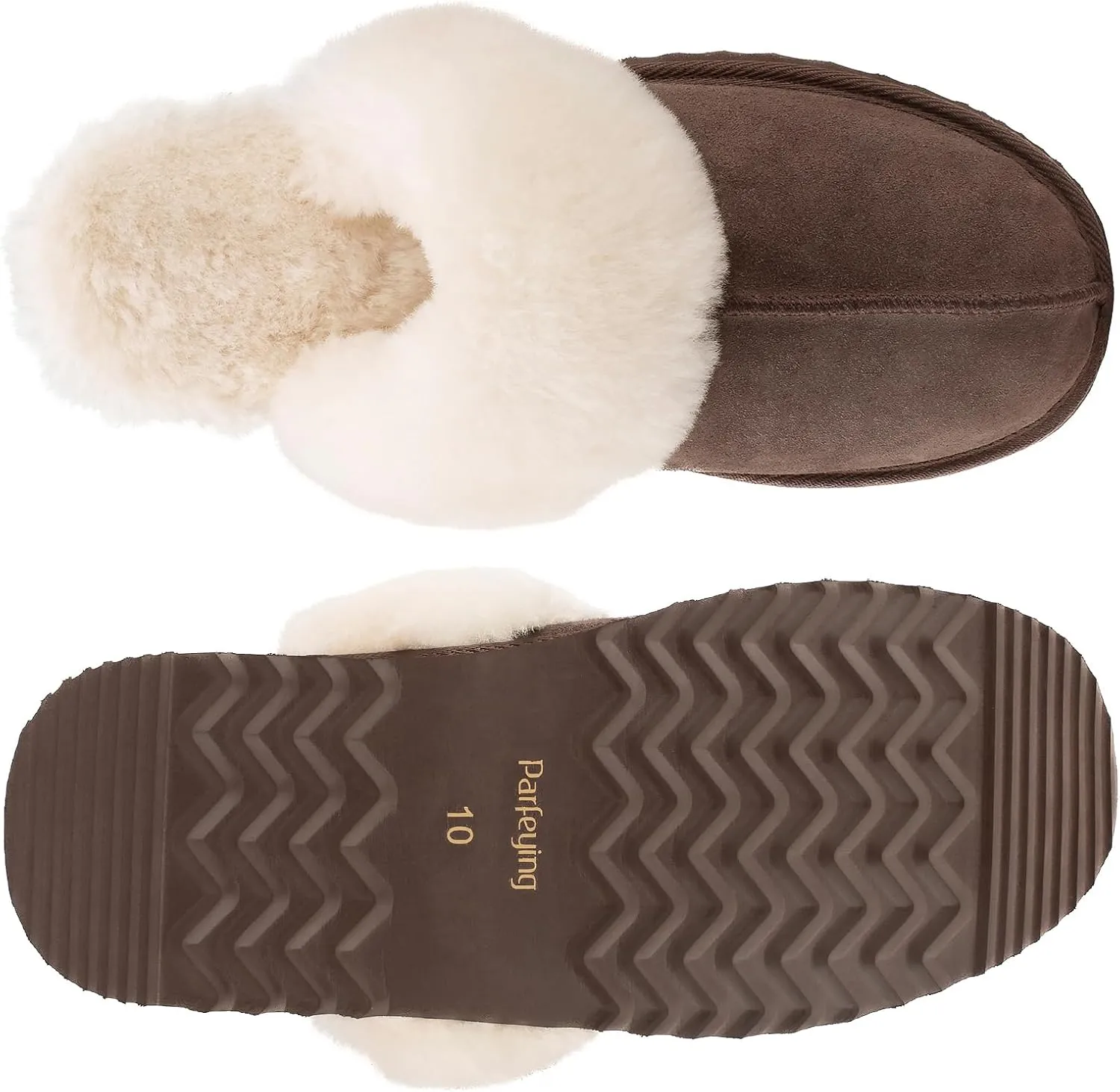 Parfeying Women's Sheepskin House Slippers Indoor Outdoor Shearling Shoes for Women