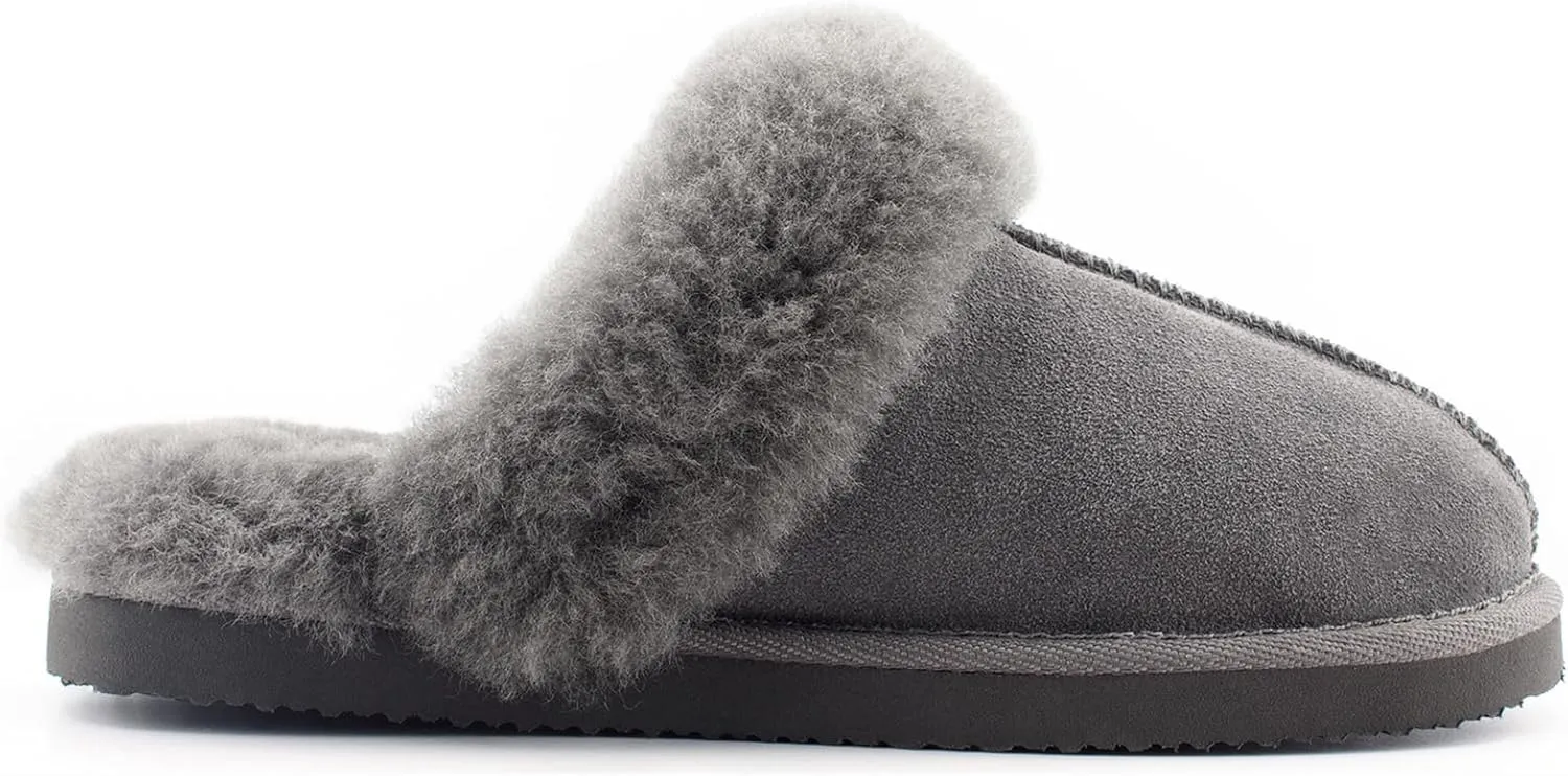 Parfeying Women's Sheepskin House Slippers Indoor Outdoor Shearling Shoes for Women