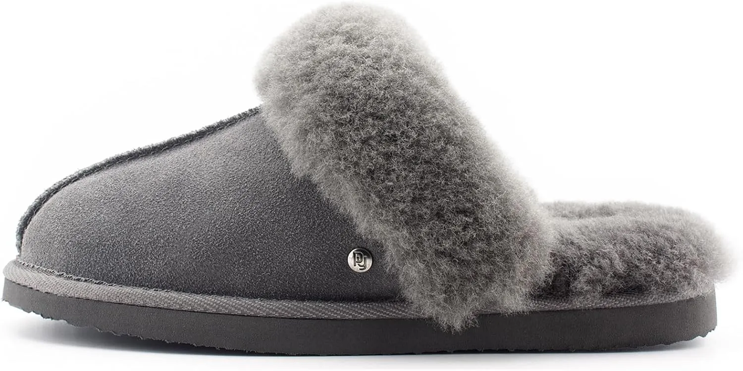 Parfeying Women's Sheepskin House Slippers Indoor Outdoor Shearling Shoes for Women